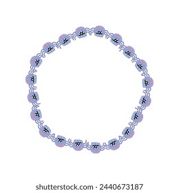 Cute frame, with purple spider infant, summer spring for congratulations, announcements. on white background