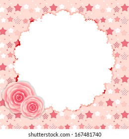 Cute Frame with Rose Flowers  Vector Illustration