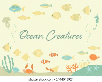 cute frame with sea creatures and fish