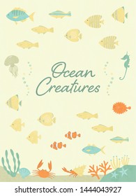 cute frame with sea creatures and fish