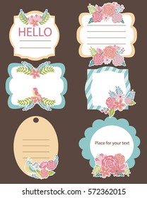 Cute frame set with flowers and birds. Vector illustration