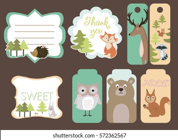 Cute frame set with forest animals. Vector illustration