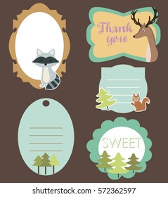 Cute frame set with forest animals. Vector illustration