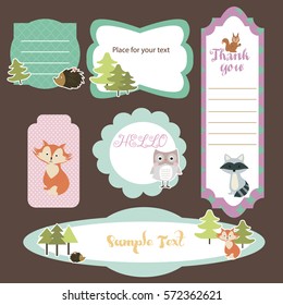 Cute frame set with forest animals. Vector illustration