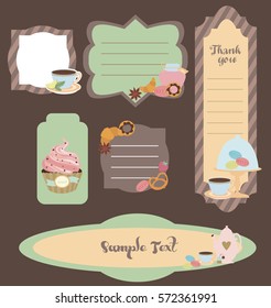 Cute frame set with sweet cupcake and candy. Vector illustration