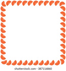 Cute frame from slices of oranges arranged in a square on a white background
