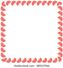 Cute frame from slices of oranges arranged in a square on a white background