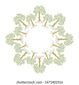 Cute frame template with ficus with green leaves and copy space. White background. Hand drawn style illustration. Vector.