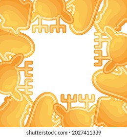 Cute frame template with gingerbread cookies. White background. Flat style illustration.