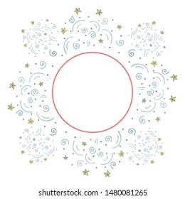 Cute frame template with magic wands in action and copy space. White background. Hand drawn style illustration. Vector.