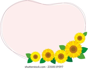 Cute frame with thin lines and pink background of sunflowers