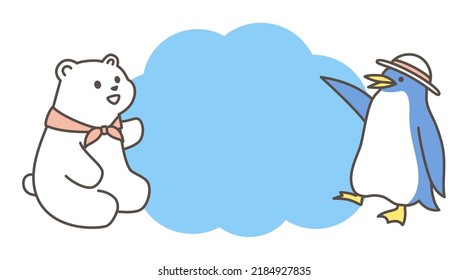 süßer Rahmen mit weißem Bär und Pinguin
