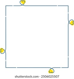 Cute frame with yellow hearts and blue dashed lines