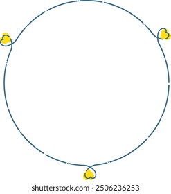 Cute frame with yellow hearts and blue dashed lines