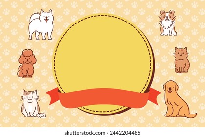 Cute framed backgrounds for events with illustrations of dogs and cats and copy space for headline titles.	