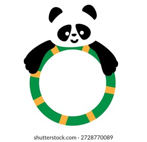 A cute framed illustration of a panda holding onto a swim ring.
