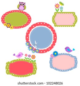 Cute frames with flowers and birds.Vector collection