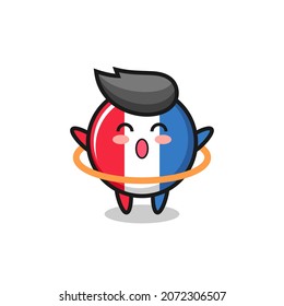 cute france flag badge cartoon is playing hula hoop , cute style design for t shirt, sticker, logo element