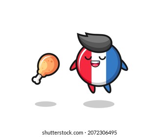 cute france flag badge floating and tempted because of fried chicken , cute style design for t shirt, sticker, logo element