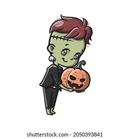 Ilustración de vectores de caracteres de dibujos animados Cute Frankenstein