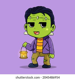 Ilustración de diseño de dibujos animados Cute frankenstein