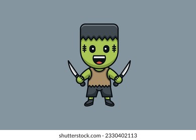 cute frankenstein cartoon logo vector template design logo