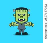 Cute Frankenstein Cartoon Vector Icon Illustration People Holiday Flat Icon