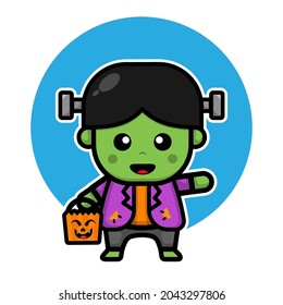 Cute frankenstein Cartoon Vector Icon Illustration. halloween illustration Concept