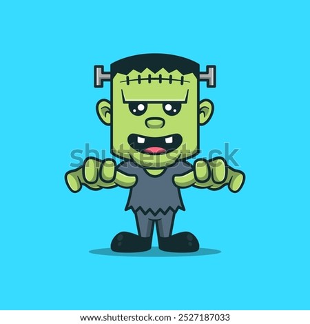 Cute Frankenstein Cartoon Vector Icon Illustration People Holiday Flat Icon