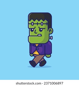 Cute frankenstein cartoon vector illustration halloween holiday concept icon isolated