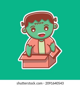 Cute Frankenstein Character in a box vector art design 