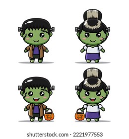 Cute Frankenstein Costume Halloween Characters Bundle