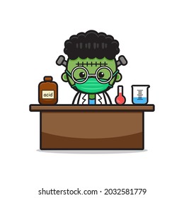 Cute frankenstein do science experiment cartoon icon illustration. Design isolated flat cartoon style