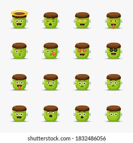 Cute frankenstein with emoticons set
