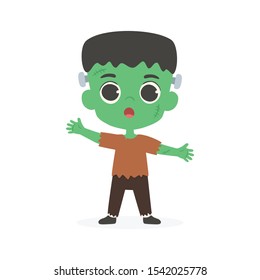 Cute Frankenstein Green Boy Halloween Costume Cartoon Vector Illustration