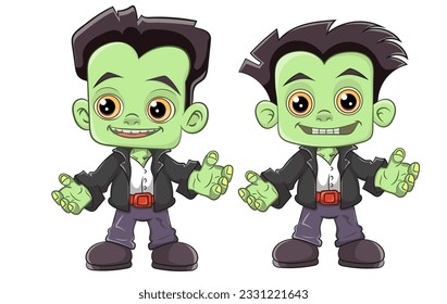 Cute Frankenstein Halloween illustration. Cute and happy Frankenstein  Design for Halloween.