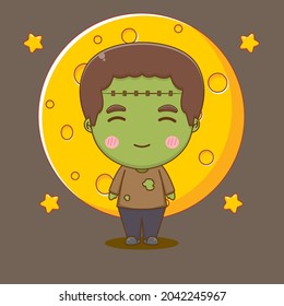 Cute Frankenstein monster chibi character illustration