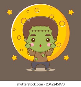 Cute Frankenstein monster chibi character illustration