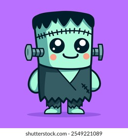 niedlich frankenstein monster halloween cartoon charakter flache farbe vektor illustration design