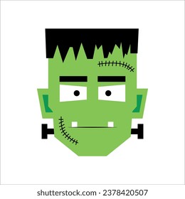 Cute Frankenstein Monster Vector Illustration for Halloween. Spooky Green Zombie Character. kids logo. Digital illustration art. Halloween horror creature cute cartoon green face vector