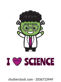 Cute Frankenstein Scientist Cartoon Card Icon Illustration Design Flat Cartoon Style