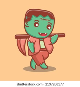 Cute Frankenstein with sickle stick Vector illustration