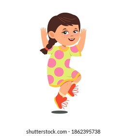 Cute Freckled Girl Jumping with Joy and Excitement Vector Illustration