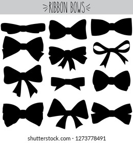 Cute freehand bow doodle, Black silhouette girl hair accessories and  bow tie sketch, Hand drawn fashion elements and Holiday dressing items, Beauty, gift and birthday decorative ribbons shape