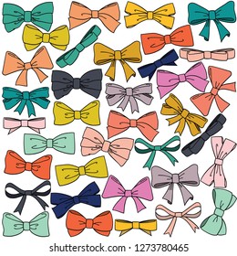 Cute freehand colored bow doodle, Black outline girl hair accessories and  bow tie sketch, Hand drawn fashion elements and Holiday dressing items, Beauty, gift and birthday decorative ribbons