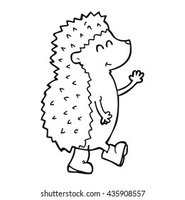 cute freehand drawn black and white cartoon hedgehog