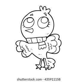 pájaro de dibujos animados en blanco y negro dibujado con mano libre