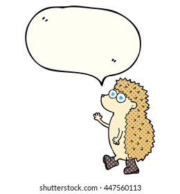 cute freehand drawn comic book speech bubble cartoon hedgehog