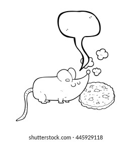 cute freehand drawn speech bubble cartoon mouse and cookie