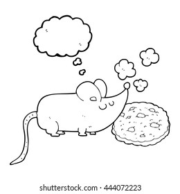 cute freehand drawn thought bubble cartoon mouse and cookie